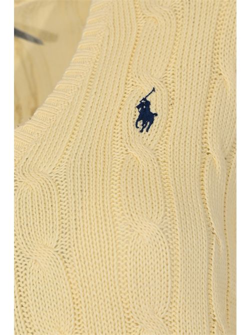 Maglia a trecce in cotone con scollo a V Natural POLO RALPH LAUREN | 211971870011